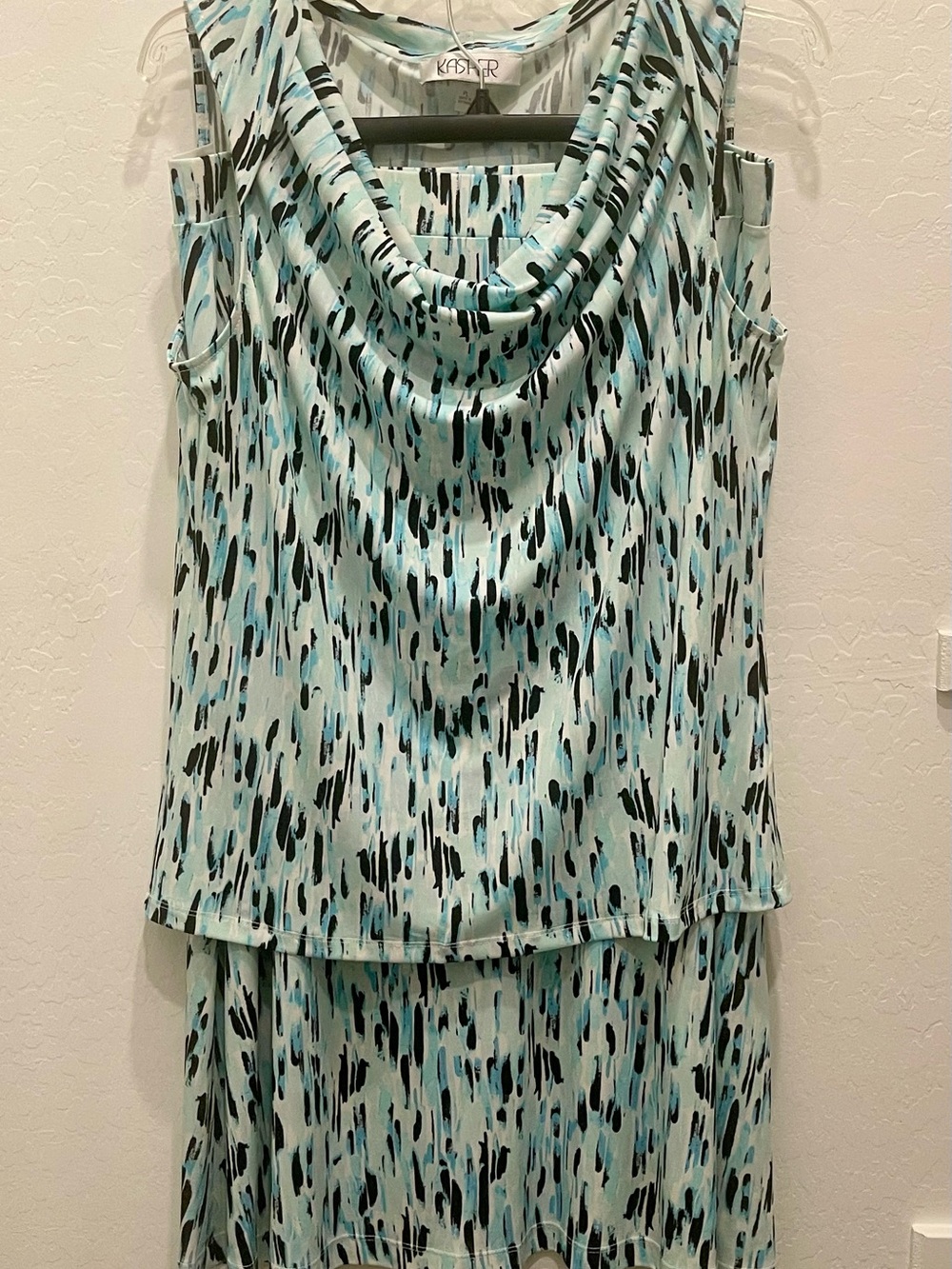Kasper Aqua and Black Printed Sleeveless Skirt Set